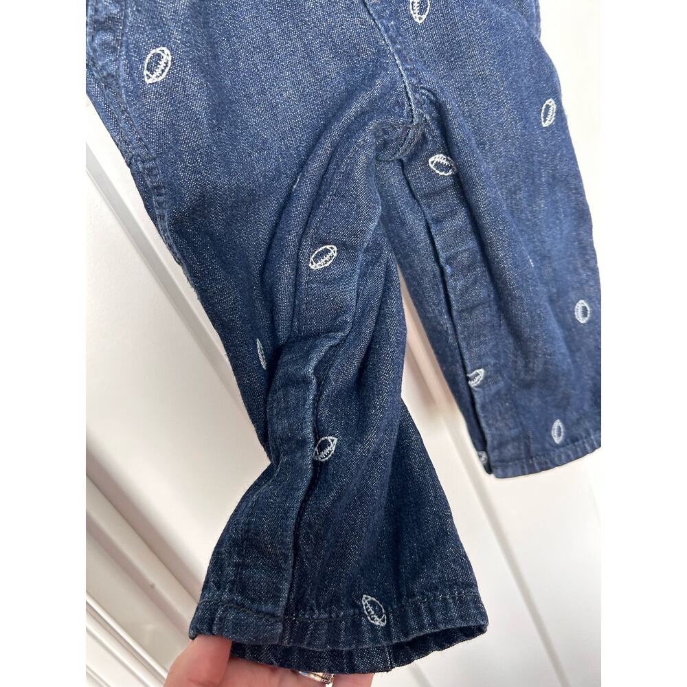 OshKosh‎ B’gosh Football Embroidered Denim Overalls Blue Size 18M - Picture 4 of 11